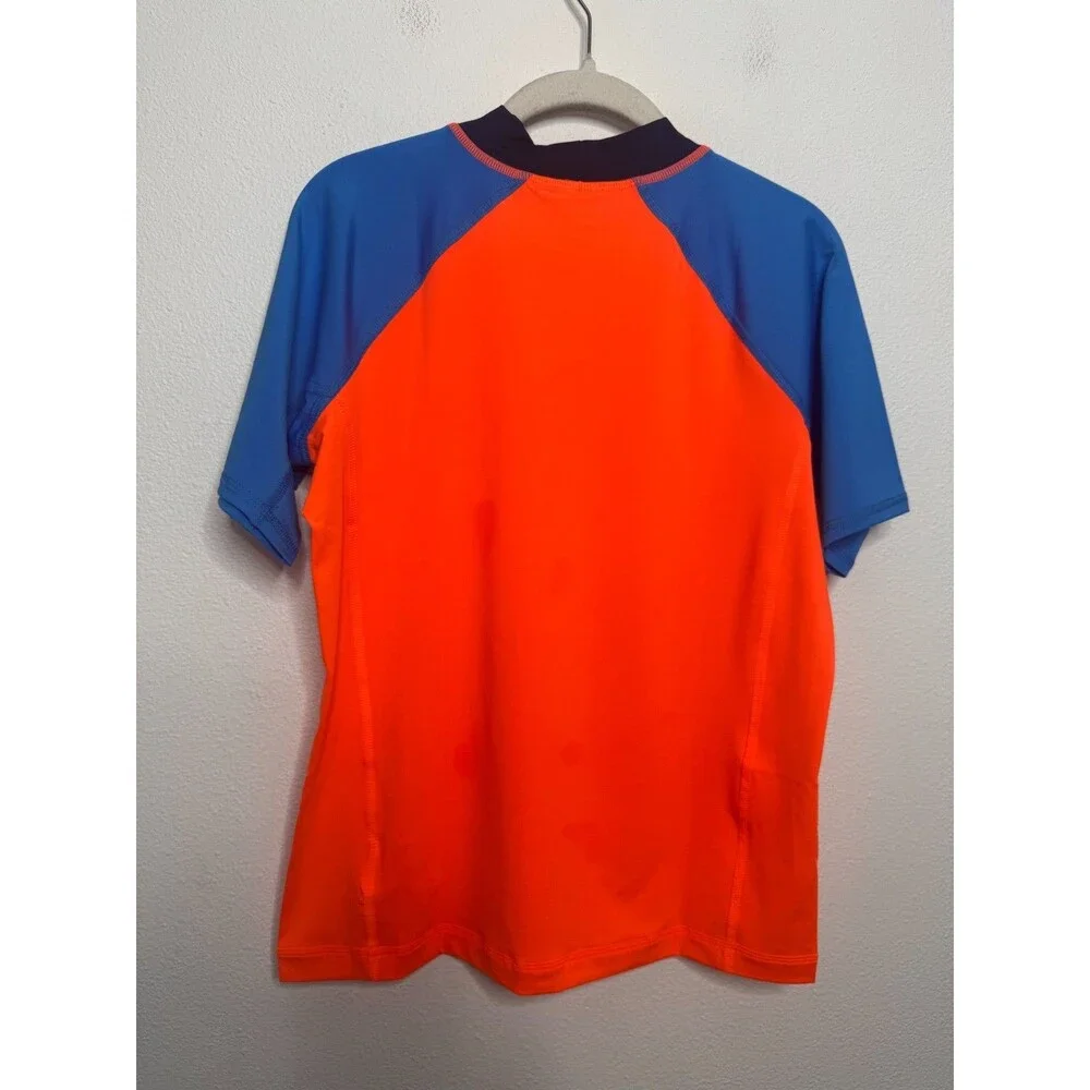 Lands’ End Boys XL Husky Rash Guard Colorblock Orange Blue Short Sleeve Swim Top
